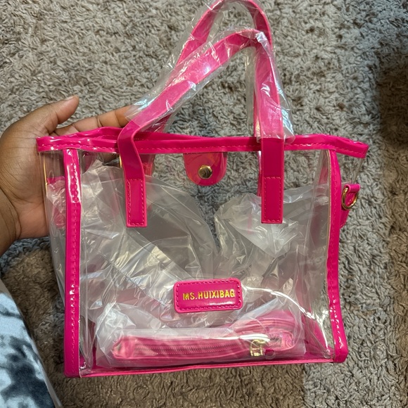 Clear Tote Bag with Hot Pink Trim - Picture 2 of 2